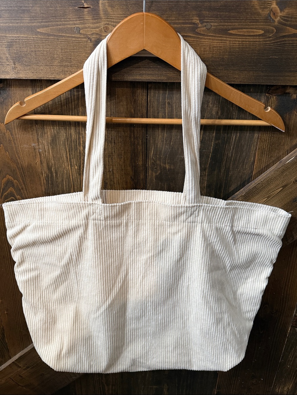 SEZANE Les Composantes Octobre Ecru Corduroy Tote Bag Cream Canvas Lined - Picture 3 of 7